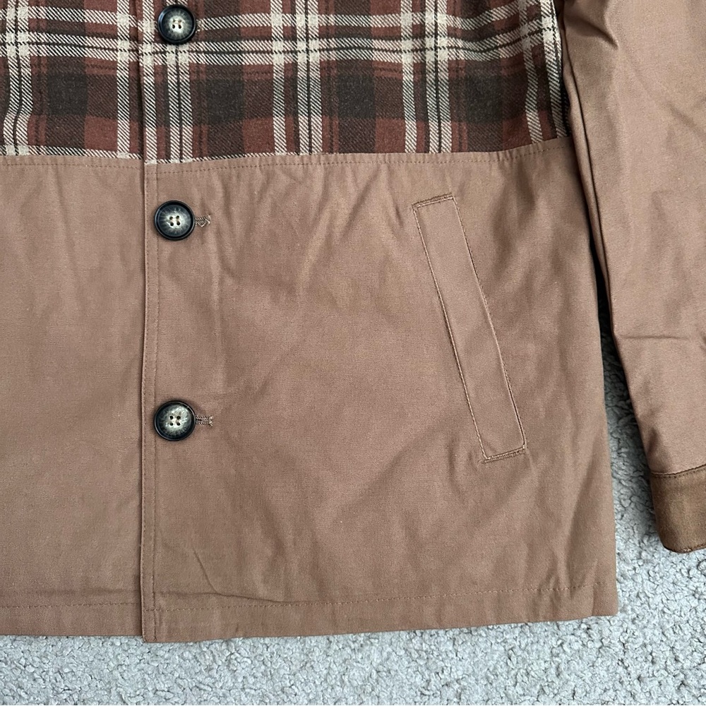 Hunter Lined Canvas Jacket Brown Plaid Mens S Barn Coat Rugged Utility Gorpcore - Picture 3 of 16